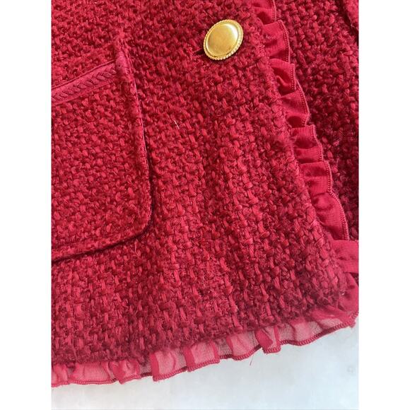 Joan Rivers Red Blazer Woven Jacket Size 10 Gold Button Parisian Chic Wool Crop - Picture 4 of 7